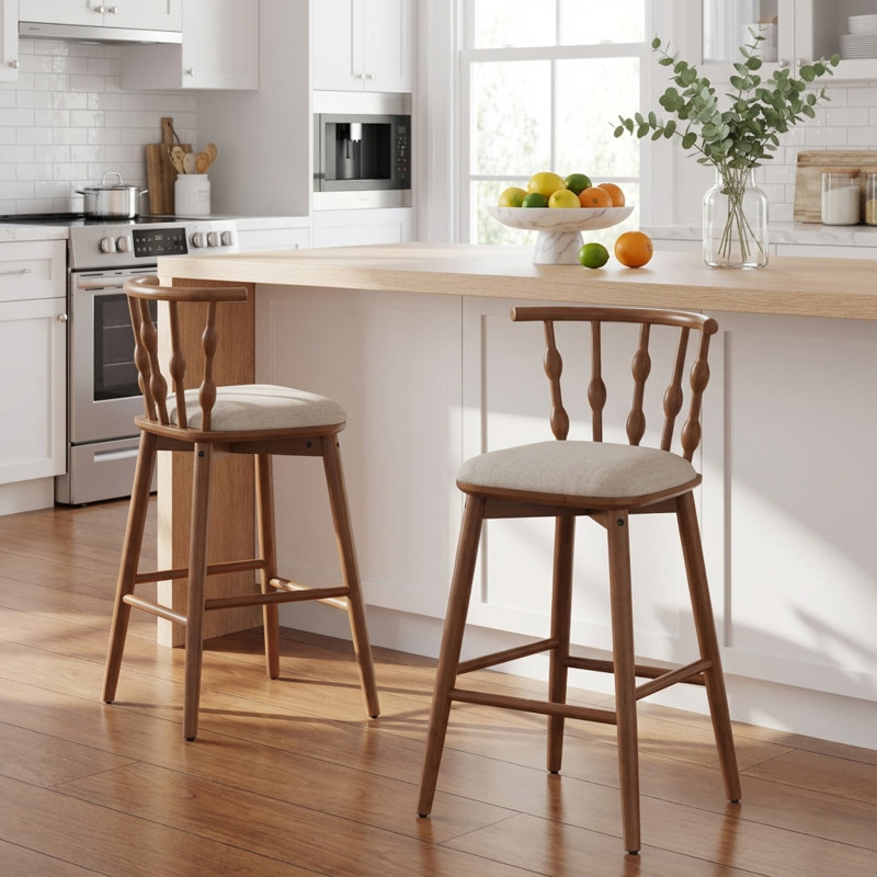 Ensemble de 2 tabourets de bar rembourrés en bois d'intérieur