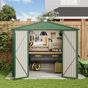 8 ft. L 6 ft. D Metal storage with frame and lockable door
