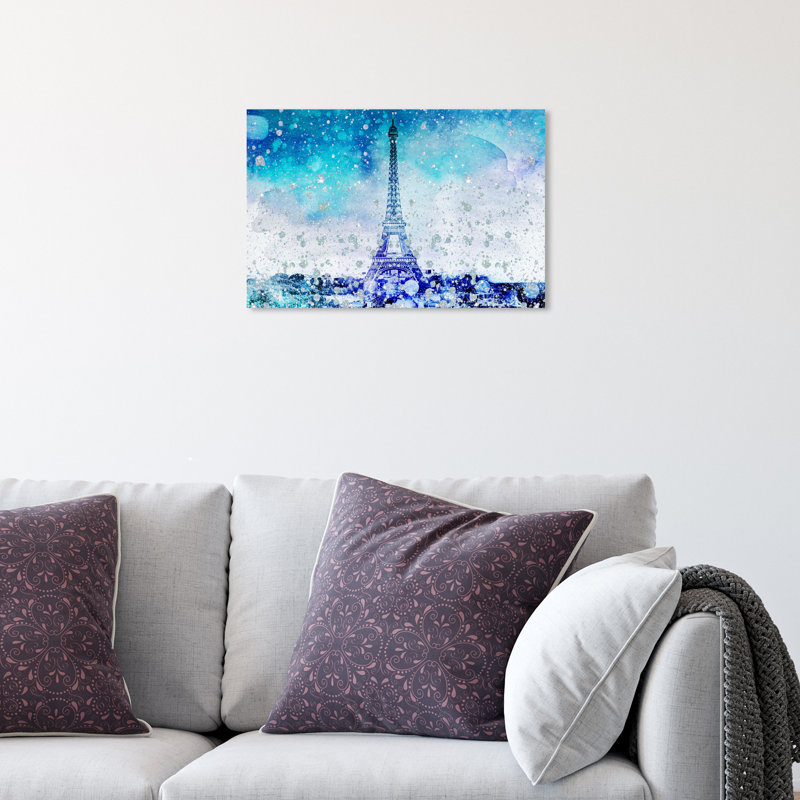 "Eiffel Glitter Blue" par Oliver Gal, impression sur toile, H 10 po x l 15 po x P 1,5 po, Toile tendue
