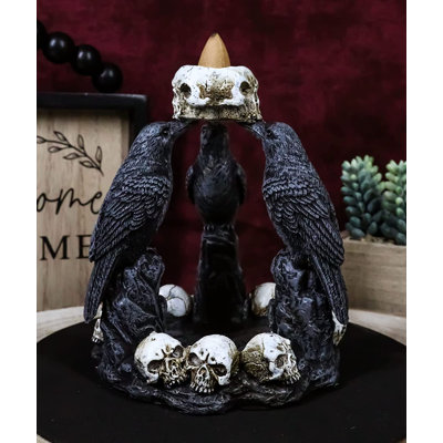 Trinx gothique Macabre Quoth The Raven Nevermore Trio 3 corbeaux avec crânes à reflux encens brûleur de cône Figurine corbeaux corbeaux Wicca sorcellerie Sorcery Home Decor