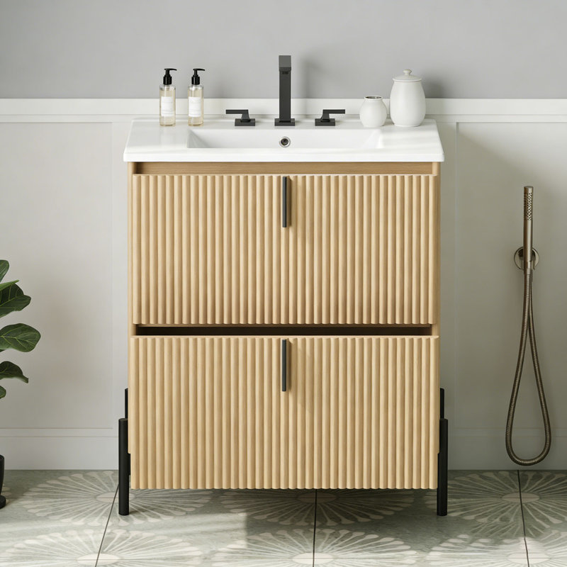 Meuble-lavabo 30 po avec lavabo en céramique, Naturel
