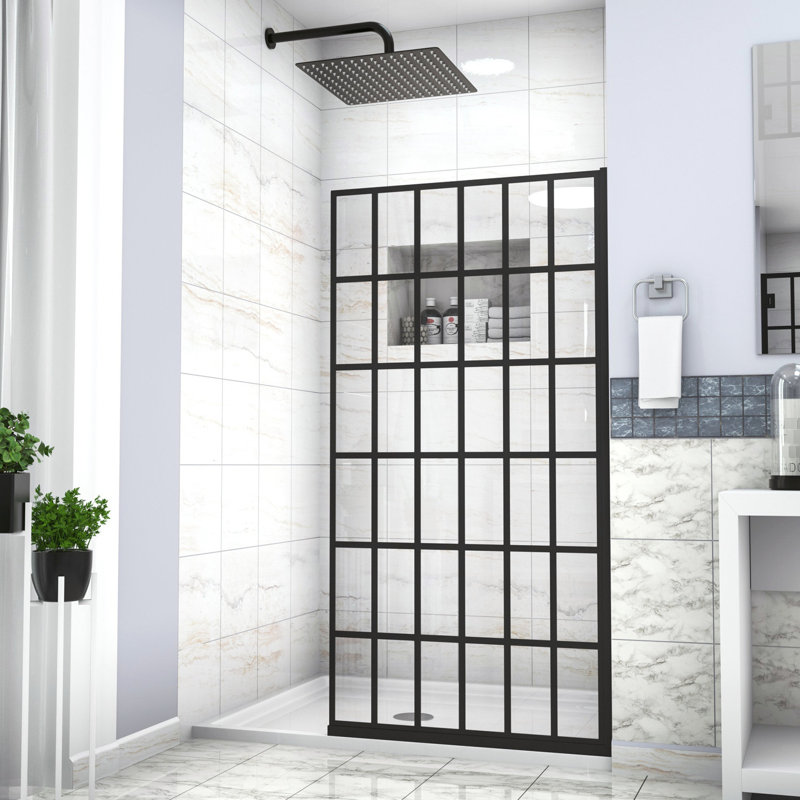 Porte de douche noire matte l 34 po x H 72 po - entrée simple, panneau simple