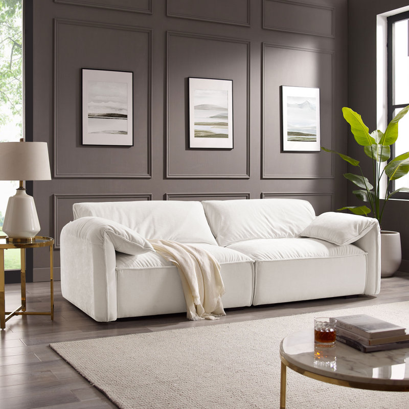 Louai 92.5'' Chenille Upholstered Sofa, Beige Polyester Twill