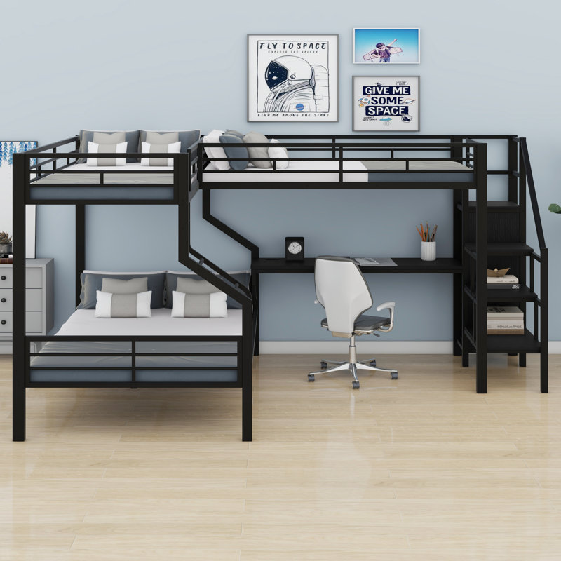 Stylish L-Shaped Bunk & Loft Bed with Storage Wardrobe, Desk & USB Charging