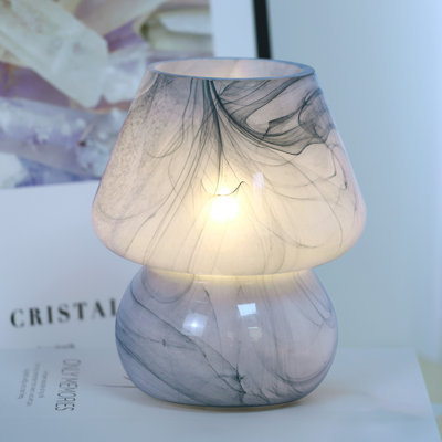 Haslom 7.25” Small Cute Glass Mushroom Table Lamp, Bulb Included