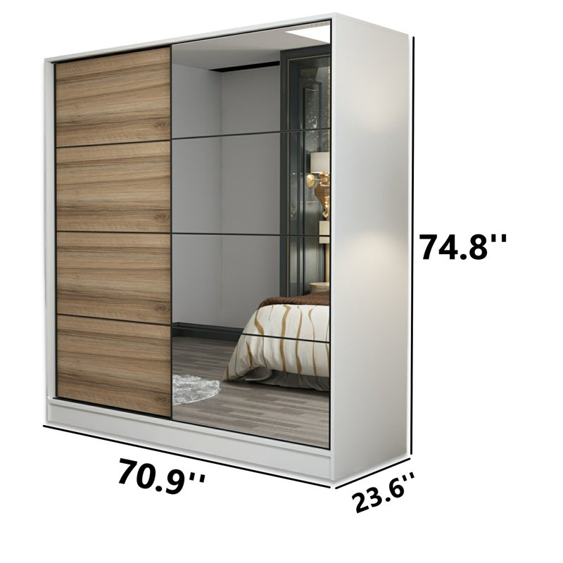 Armoire-penderie 2 portes avec 2 tiroirs, Blanc / Dore