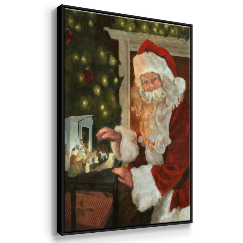 Saint Nick et la Nativité, reproduction d'art sur toile, Cadre flottant noir, H 25 po x l 17 po x P 1,5 po