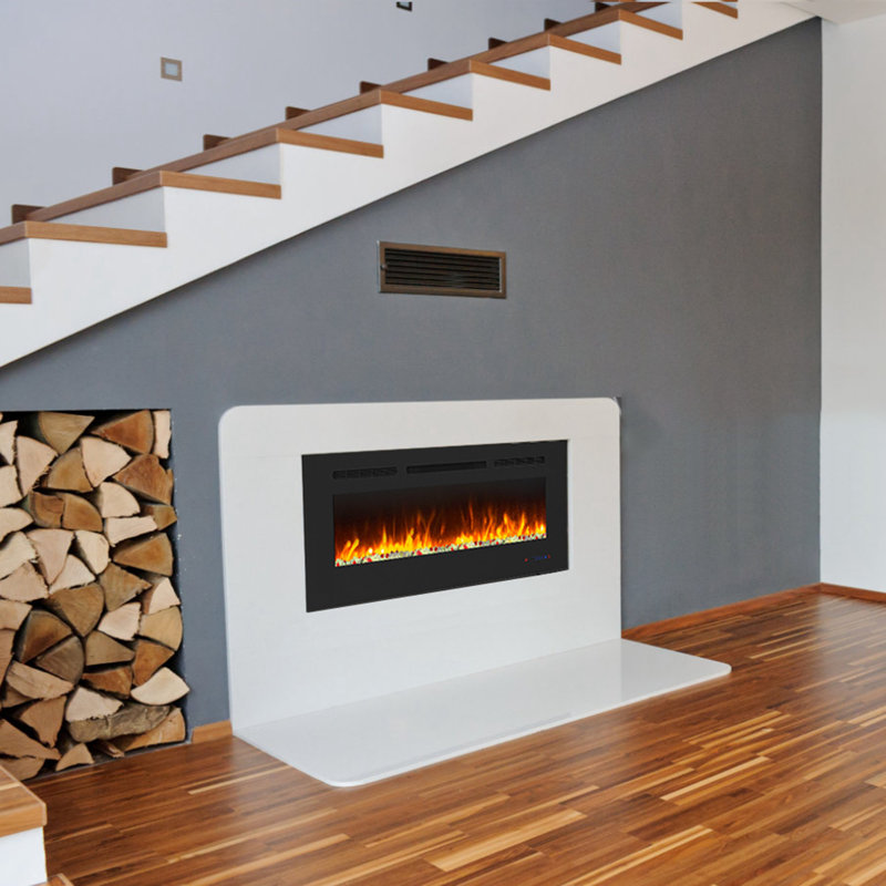 Electric Fireplace with Remote & Touch Screen Control, Electric Fireplace Mounted Recessed, 13 LED Color Flame Effect, 2 Heat Settings 750W/1500W, Timer, Overheat Protection