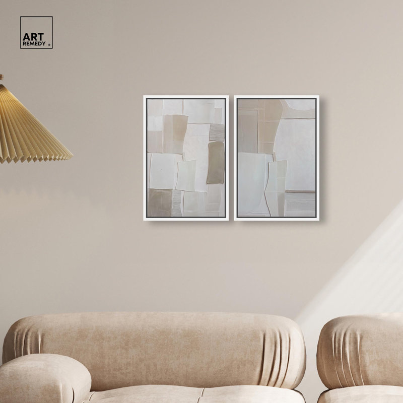 Ensemble minimaliste texturé « Canvas Caress » : impression sur toile, décor mural bohème doré par Art Remedy, cadre noir, 10 x 15