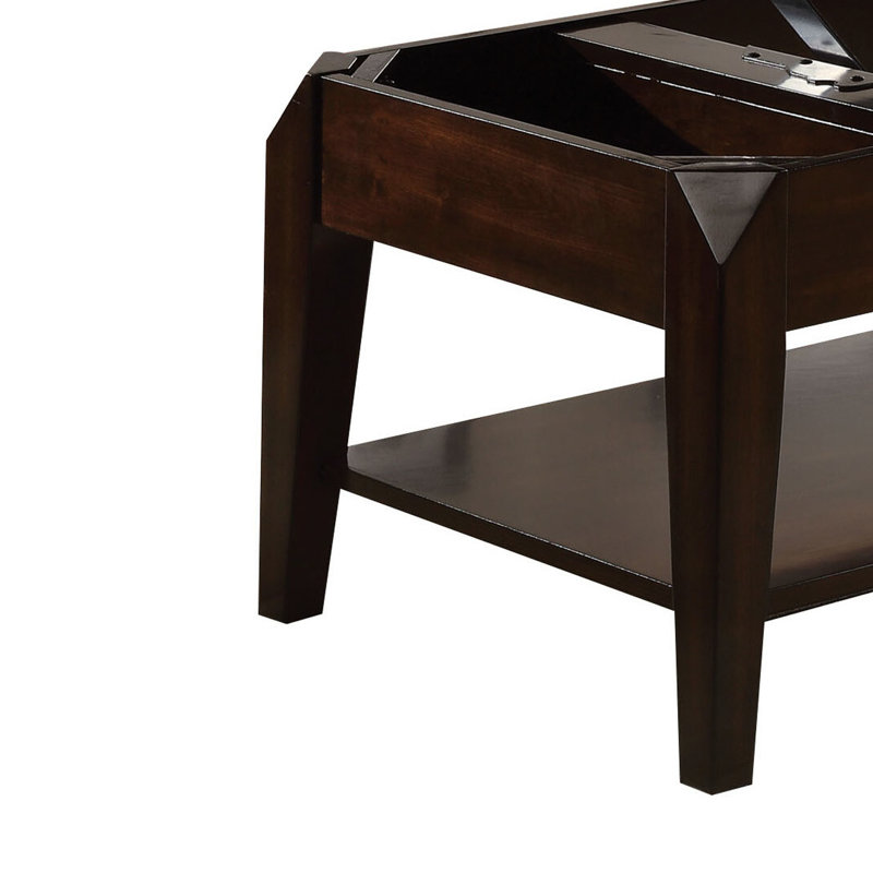 Table basse en noyer avec plateau facile à soulever, boîtes de rangement et étagère moderne à compartiments