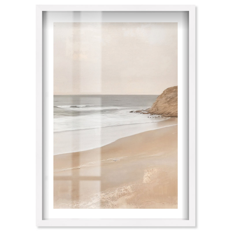 Impression de boîte-cadre déserte de paysage marin par Notoriart, H 46 po x l 31 po, Blanc