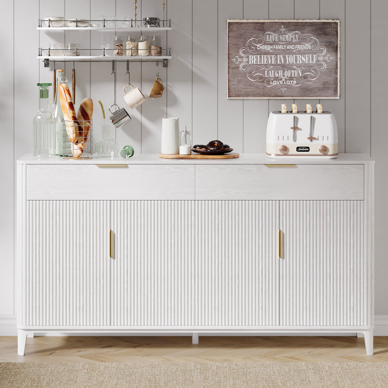 63" Fluted Sideboard Buffet Cabinet With Storage, Console Coffee Bar Cabinet, Modern Accent Credenza Storage Cabinet