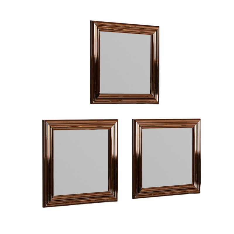 Elegant 3-Piece Mirror Set, Bronze Framed, 15.7 x 15.7 x 1.2 inches | 100% MDF Construction, Ecological Flotal-E Mirror | Wall-Mountable Design, Modern Copper Color - Perfect for Any Home Decor