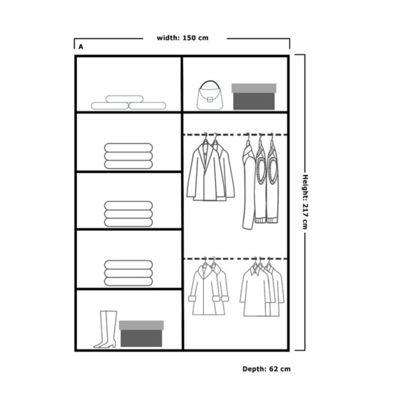 Sliding Wardrobe with Mirror Modern Bedroom 4 Colours 3 Sizes, 217cm H X 150cm W X 62cm D, Oak