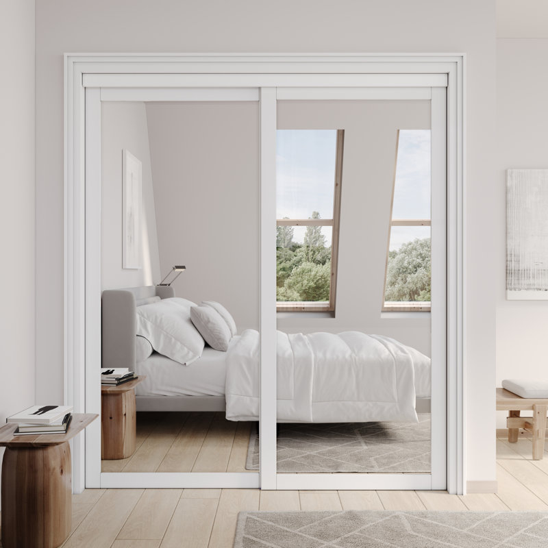 Porte coulissante pour garde-robe pleine longueur 60 po x 1 po 80 po 1 blanc avec ensemble de quincaillerie assemblé, 2