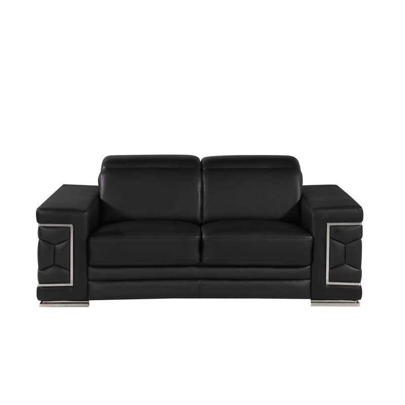 Charliee Genuine Leather Loveseat, Black