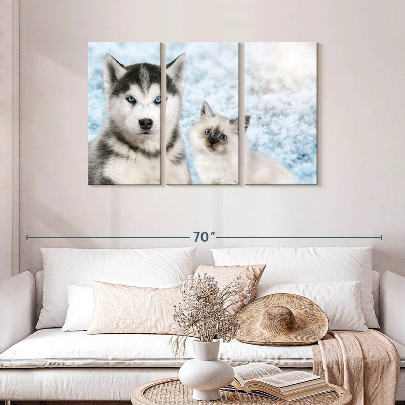 Chiot et chaton aux yeux bleus Brampt, H 28 po x l 45 po