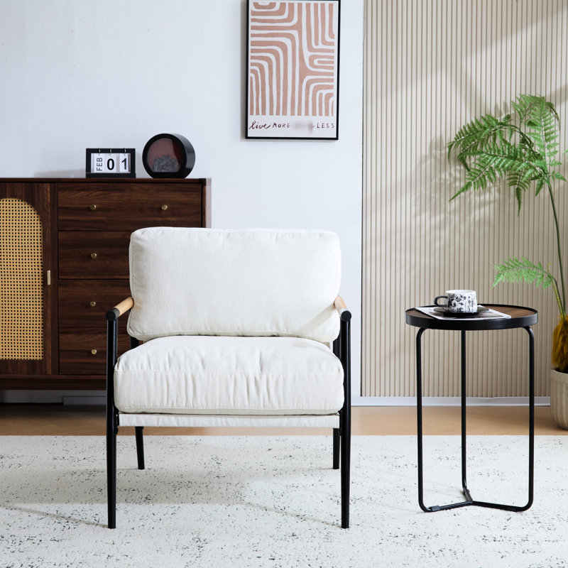 Fauteuil d'appoint de 26,8 po avec coussins de dossier souples, structure en métal et fauteuil en bois pour les espaces de vie
