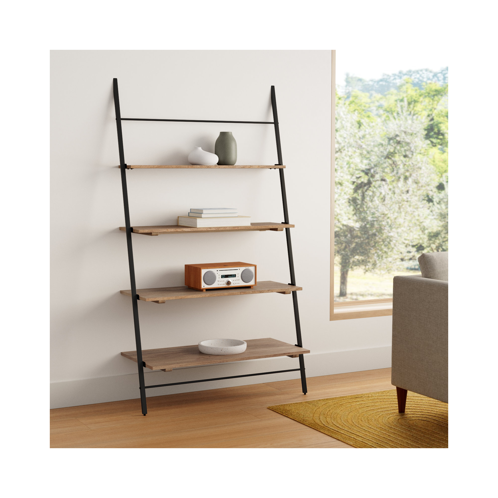 Innes Narrow Ladder Bookcase, Natural, (4 Shelves) 74" H x 42" W x 18" D