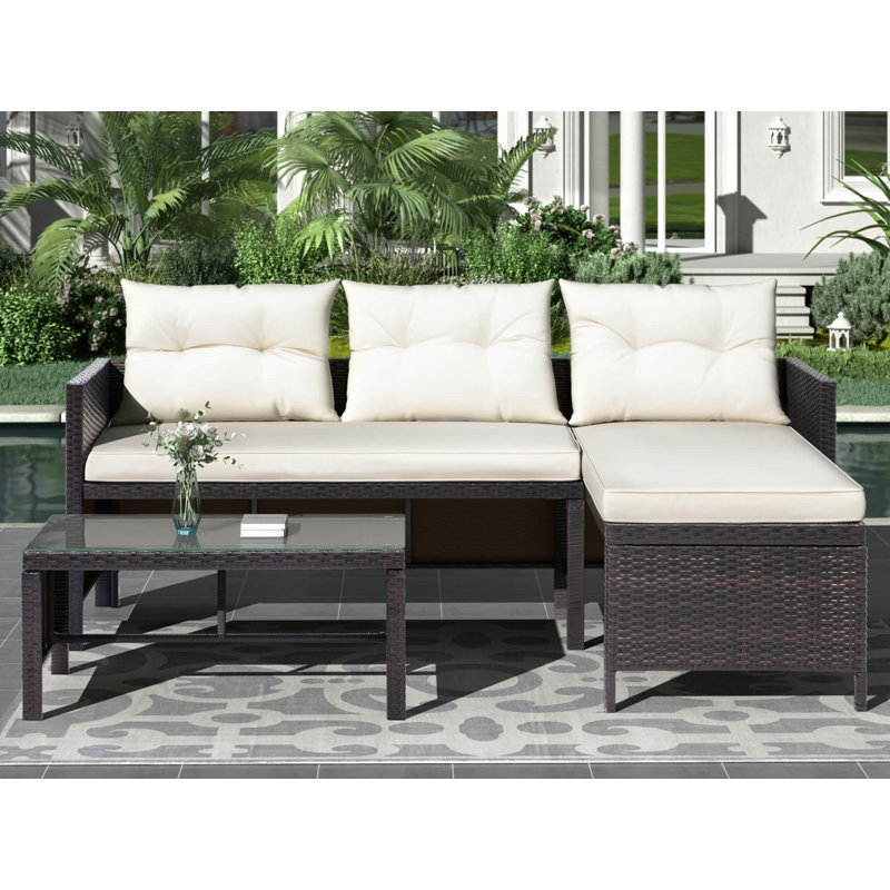 Ensemble de conversation modulaire en rotin avec coussins 3 pièces Patio