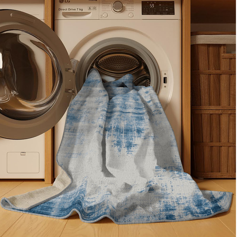 Machine Washable Abstract Gray Area Rug, Runner 2' x 4'