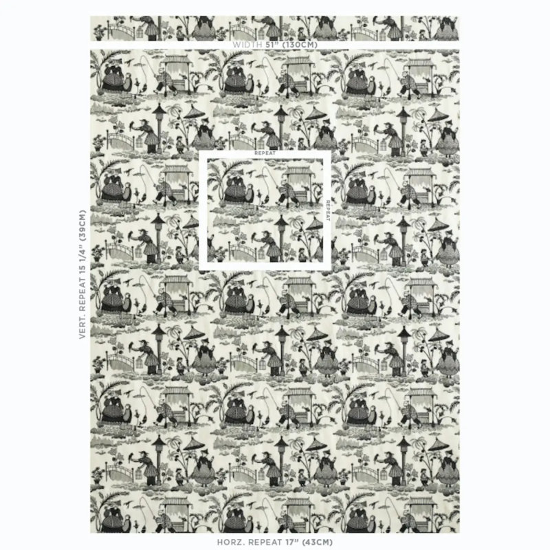 Bassano Embroidered Toile Fabric, Black