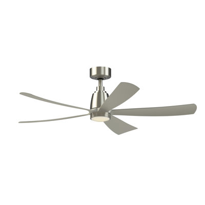Kute5 52 inch Indoor/Outdoor Smart Ceiling Fan with Knurled LED CCT Select Light Kit - Brushed Nickel with Brushed Nickel Blades