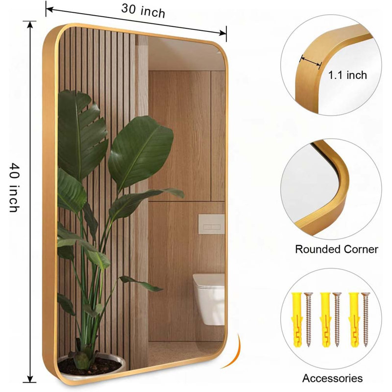 Miroir mural mural 30 x 40 pouces pour salle de bain, Doré