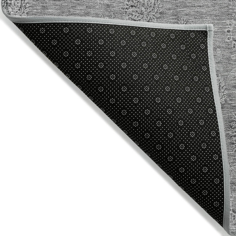 3' X 5' Pewter And Gray Floral Washable Indoor Outdoor Area Rug