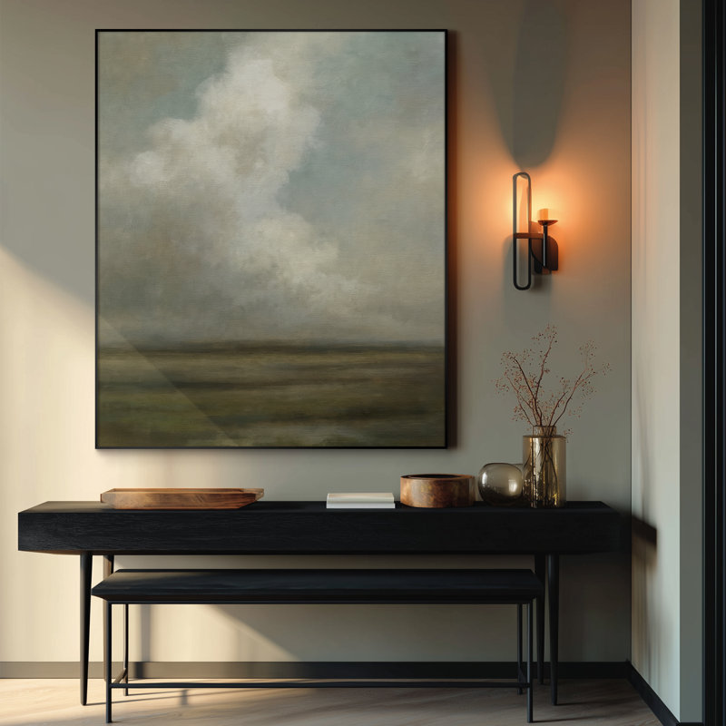 Très grand paysage de ciel nuageux serein, reproduction d'art sur fond de tons neutres, décor rétro pour le salon ou la chambre à coucher, assemblage de cadre requis