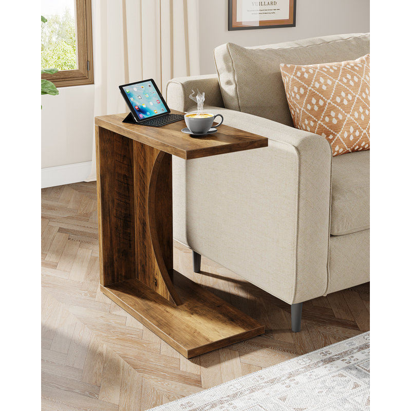 Heleana C-Shaped End Table for Couch, Sofa Side Table Living Room, Brown