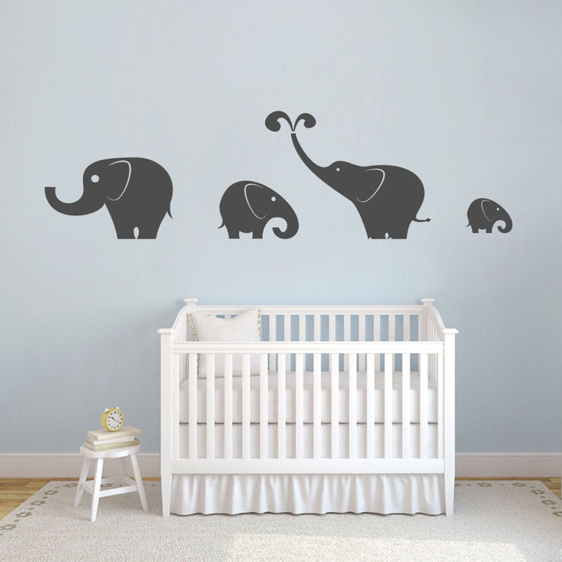 Ensemble de 4 décalcomanies murales éléphant, Gris foncé