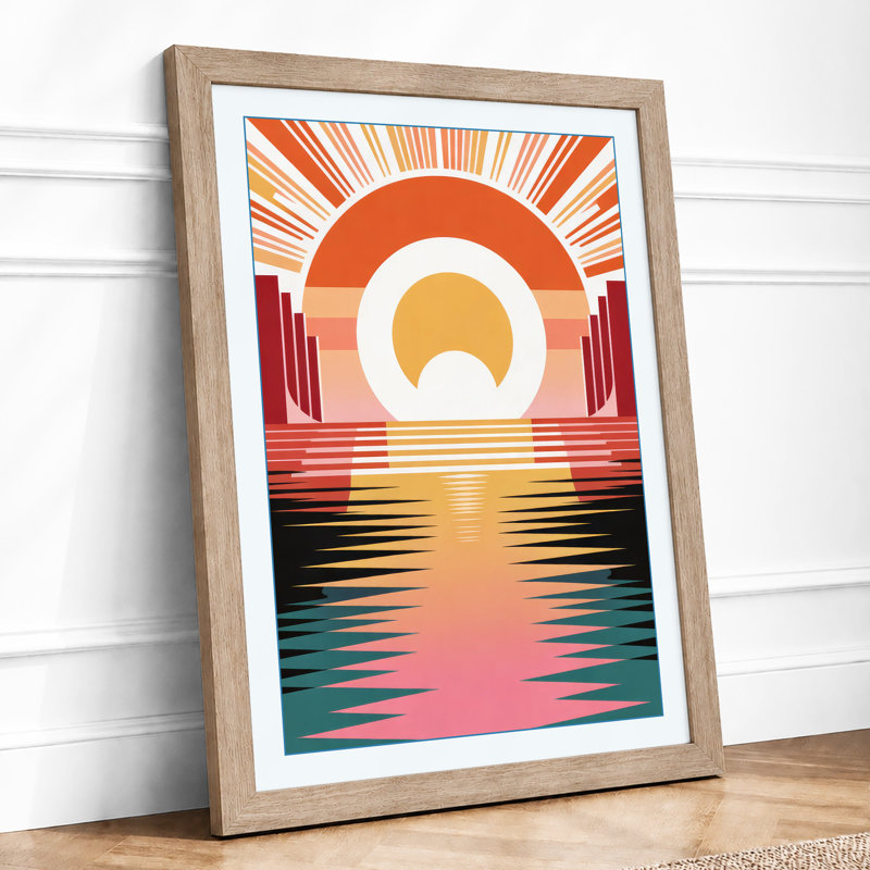 Sunrise Over Water Art Deco - Framed Print, Oak, A4 - 29.7 x 21.0 cm