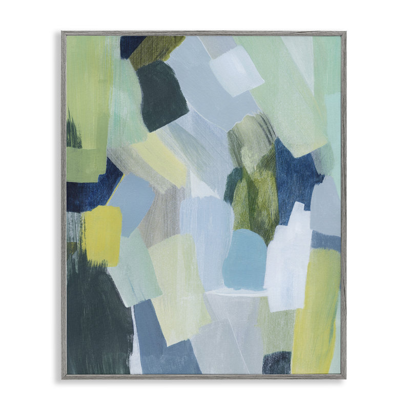 «Layered Green Brush Strokes», art de la giclée encadrée par Grace Popp, H 30 po x l 24 po, Estampe numérique Farmhouse