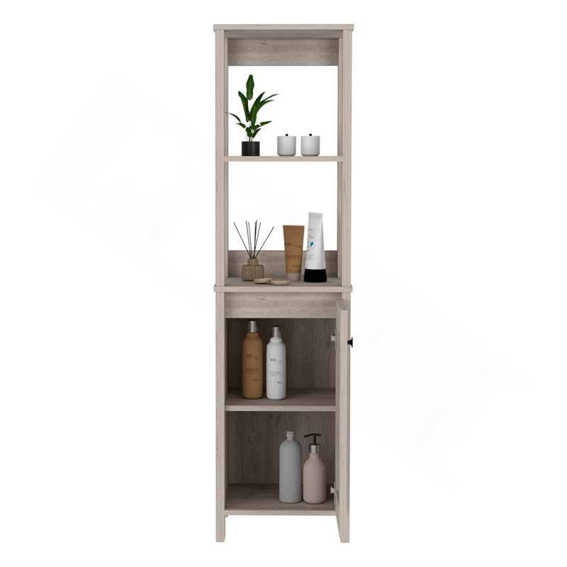 St. Clair Linen Cabinet, Two Interior  Shelves, Two Open Shelves, Single Door, Gray