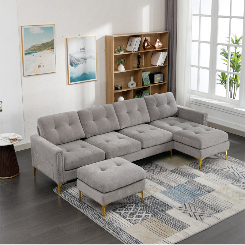 Mayke 111'' Velvet Sofa, Light Gray Velvet