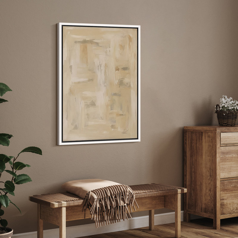 Reproduction abstraite neutre encadrée d'art mural sur toile pour la décoration du salon, H 24 po x l 16 po, Blanc