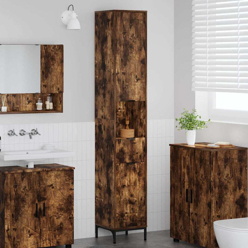 Freestanding Standard Bathroom Storage, Smoked Oak