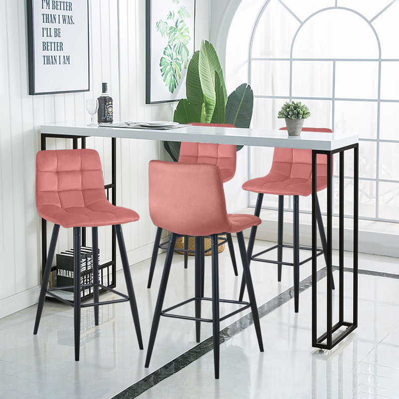 Breyson Upholstered Counter Stool with Metal Frame, Pink
