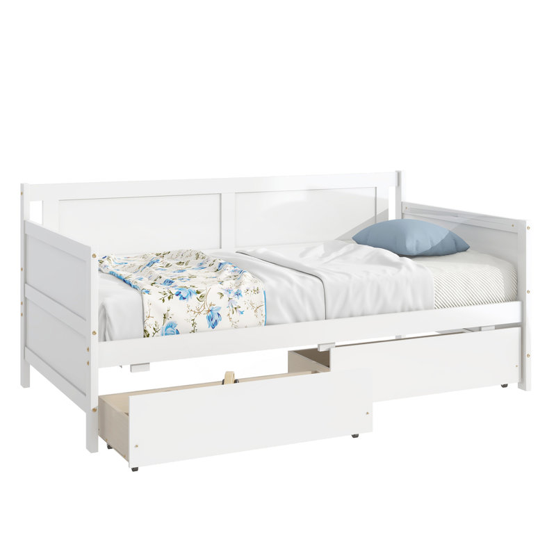 Convertible Twin Sofa Bed With Hidden Storage Drawers And Solid Wood Frame, White