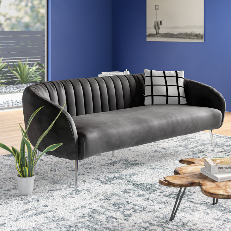 Hilda 74'' Velvet Sofa, Gray, Silver