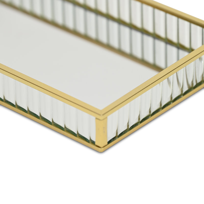 Plateau rectangulaire en verre cannelé Veldra, Doré, H 1,25 po x l 9,5 po x P 5,5 po