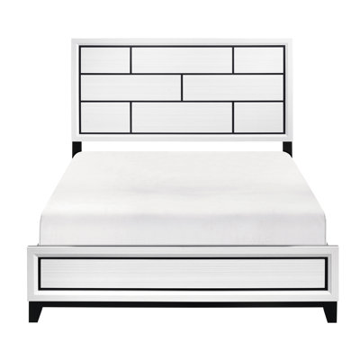 Lit double au fini blanc pour chambre à coucher, style moderne et ligne noire, finition contemporaine en bois avec