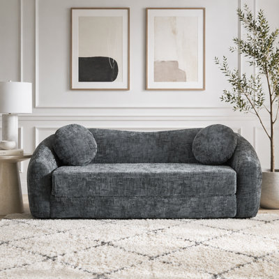 Canapé inclinable incurvé convertible, canapé-lit 2 en 1 escamotable, avec base escamotable et siège profond, comprend deux coussins, fauteuil inclinable en chenille deux places