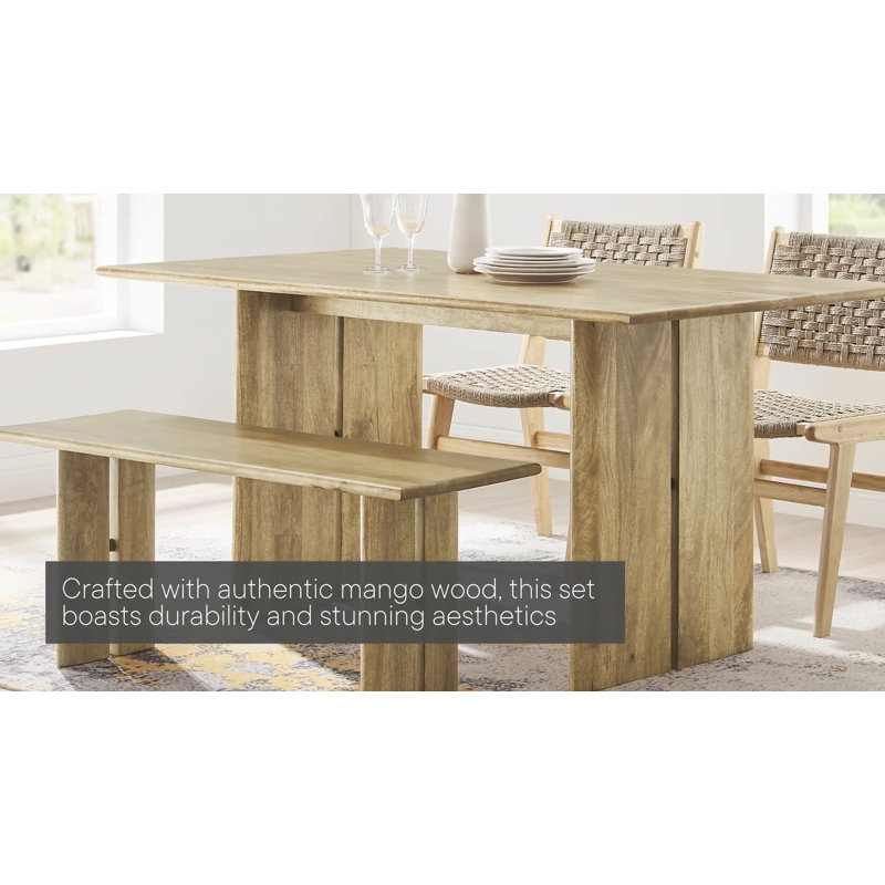 Amistad 72" Oak Solid Wood Dining Table and Bench Set