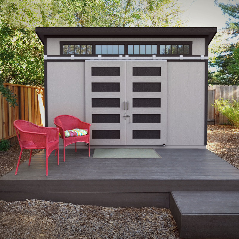 Beige 8' x 12' Wooden Storage Shed Kit with Windows