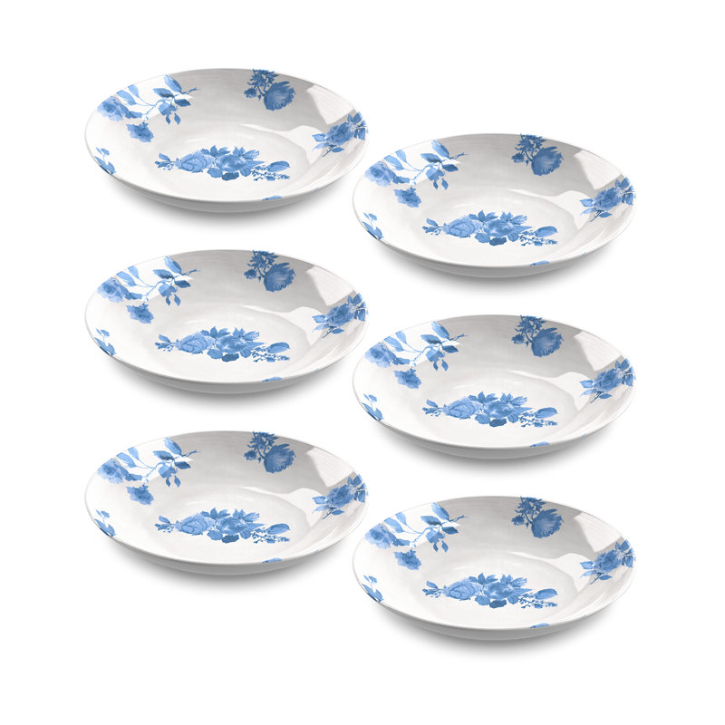 Cottage Blue Floral Plastic Bowls Set, 9-Inch, 34-Ounce, 6 Pieces
