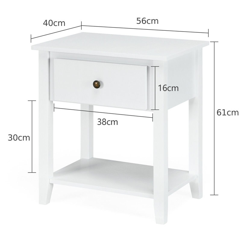 Arife 56cm W Solid + Manufactured Wood Bedside Table, White