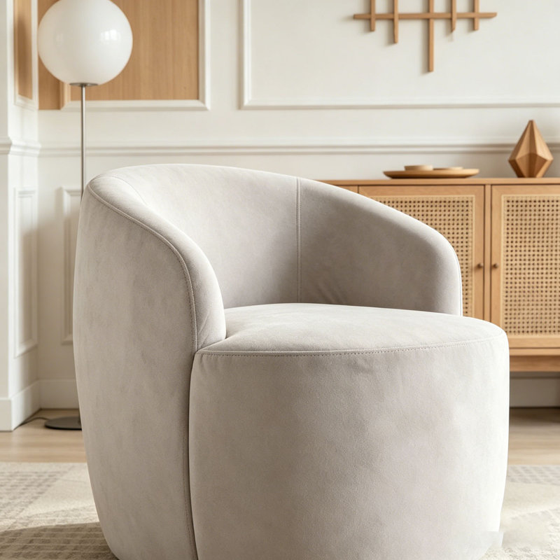 Swivel Accent Armchair Barrel Chair With Black Powder Coating Metal Ring, Gray Velvet