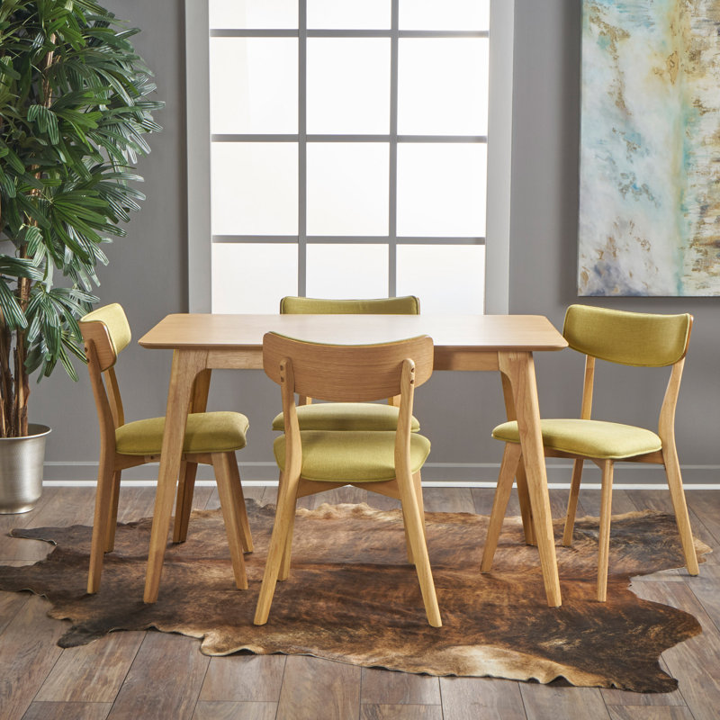 Andrew 4 - Person Four Leg Dining Set, Green Tea, Natural Oak